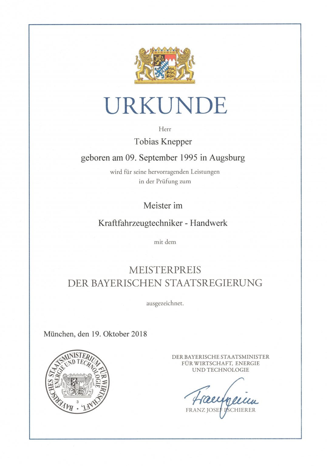 Auszeichnung Meisterprüfung